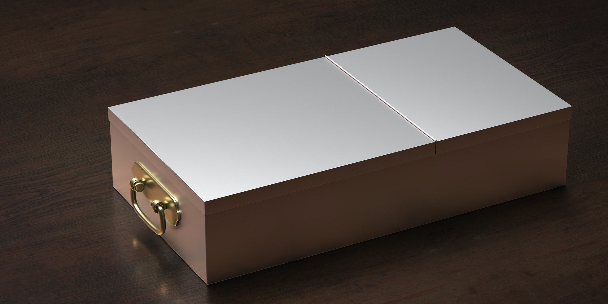 Safe bank deposit drawer closed on wooden background. 3d illustration